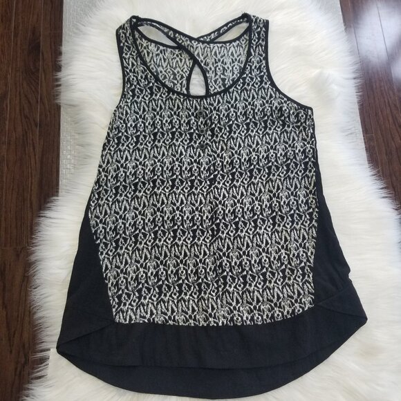 3Stones Black White Patterned 100% Cotton Tank Top Casual Lightweight Cross Back - Picture 1 of 8